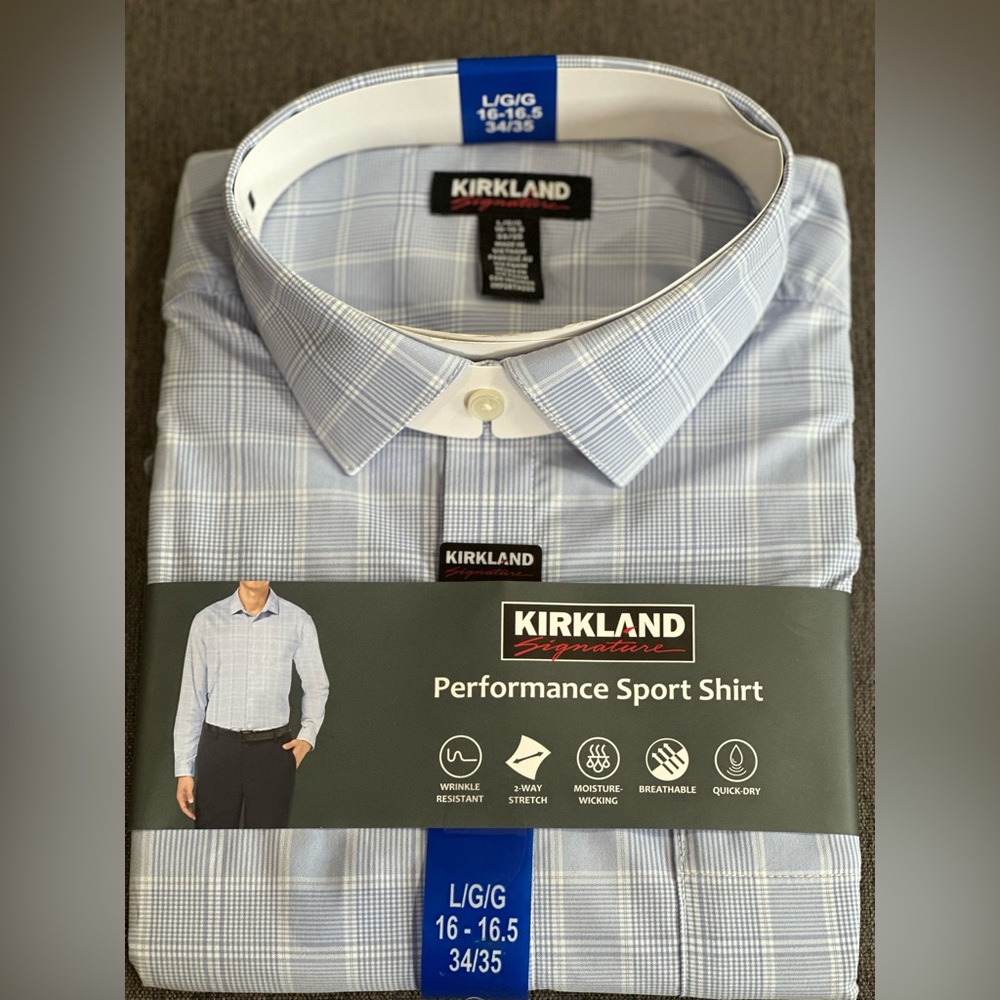 Kirkland Signature Light Blue Plaid Button Down Shirt